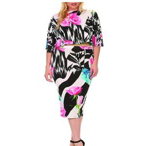 Abstract Floral Print Two Piece